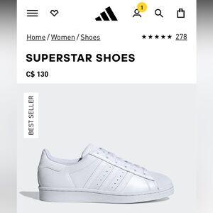 adidas Superstar in Cloud White, size 8. Brand new in box